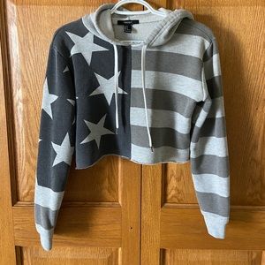 Forever 21 Cropped American Flag Hoodie Size Small